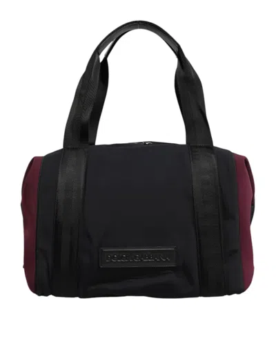 Pre-owned Dolce & Gabbana Black Maroon Hand Shoulder Duffel Travel Men's Bag ()