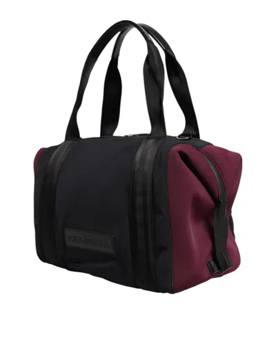 Pre-owned Dolce & Gabbana Black Maroon Hand Shoulder Duffel Travel Men's Bag ()