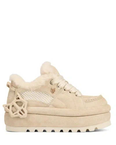 Naked Wolfe Beau Shearling Platform Sneakers In Neutral