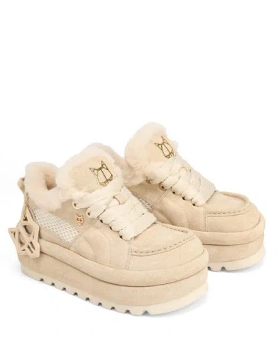 Naked Wolfe Beau Shearling Platform Sneakers In Neutral