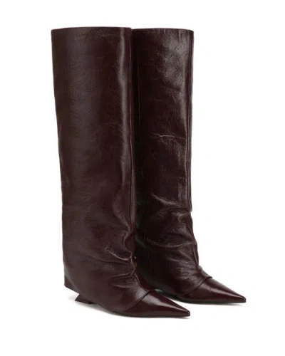 Naked Wolfe Stated Pointed-toe Burgundy Knee-high Boots In Burgundy