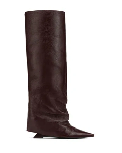Naked Wolfe Stated Pointed-toe Burgundy Knee-high Boots In Burgundy