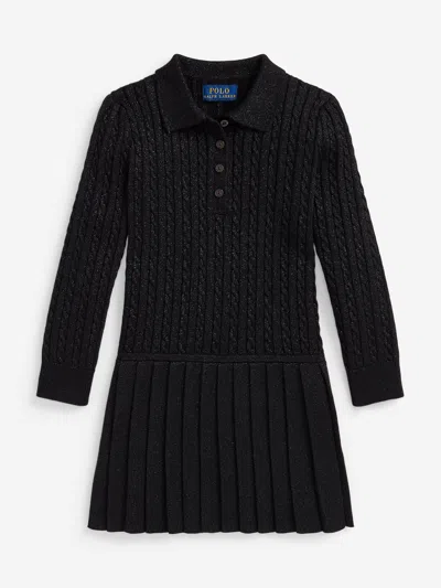 Ralph Lauren Girls Cotton Knit Dress In Black