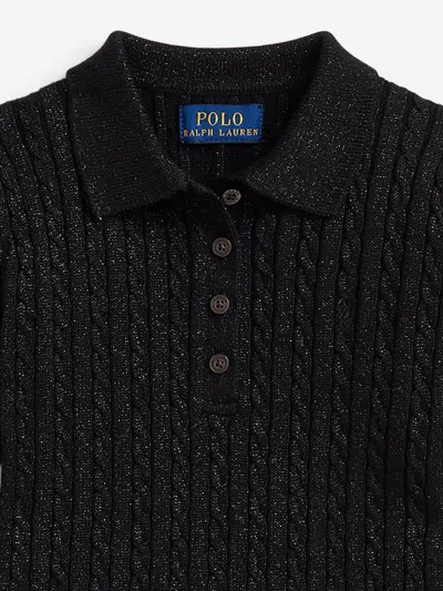 Ralph Lauren Girls Cotton Knit Dress In Black