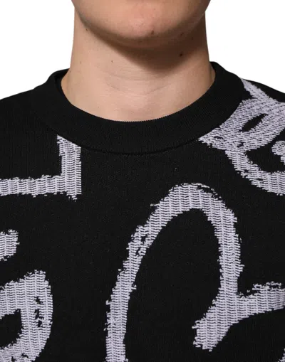 Dolce & Gabbana Black Nylon Wool Heart Print Pullover Sweater In Black