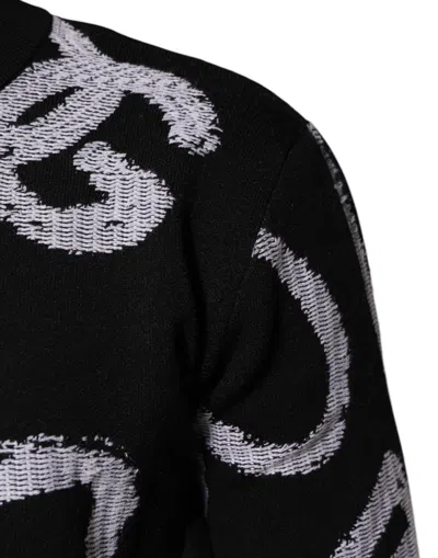 Dolce & Gabbana Black Nylon Wool Heart Print Pullover Sweater In Black