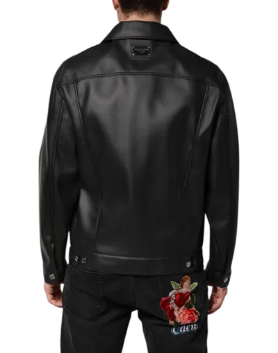 Dolce & Gabbana Black Polyester Button Down Biker Jacket In Black