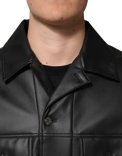 Dolce & Gabbana Black Polyester Button Down Biker Jacket In Black