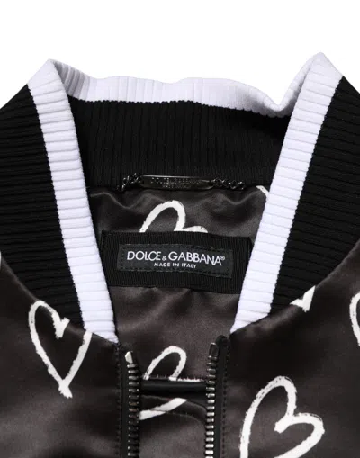 Dolce & Gabbana Black Polyester Heart Print Bomber Men's Jacket In Black