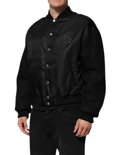 Pre-owned Dolce & Gabbana Black Polyester Logo Plaque Bomber Men's Jacket ()