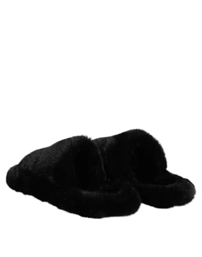 Dolce & Gabbana Black Polyester Velvet Slides Slipper Men's Shoes In Animal Print