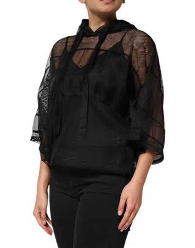 Dolce & Gabbana Black See Through Hooded Pullover Women's Sweater In Black