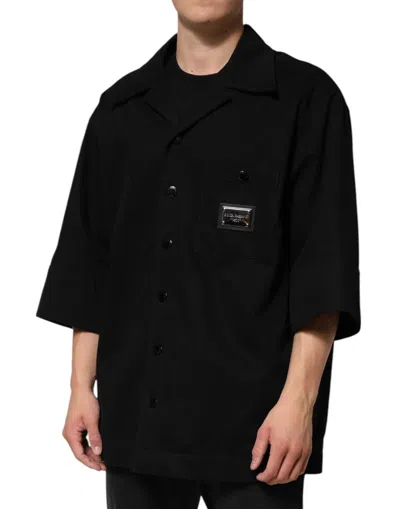 Dolce & Gabbana Black Short Sleeve Button Men Casual Men's Shirt In Black