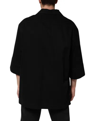 Dolce & Gabbana Black Short Sleeve Button Men Casual Men's Shirt In Black