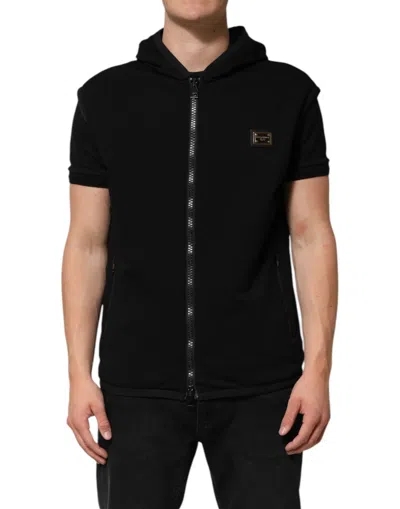 Pre-owned Dolce & Gabbana Black Sleeveless Hooded Logo Plaque Men's Jacket ()