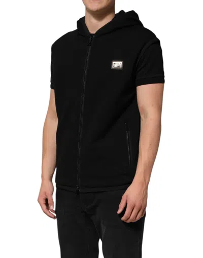 Pre-owned Dolce & Gabbana Black Sleeveless Hooded Logo Plaque Men's Jacket ()
