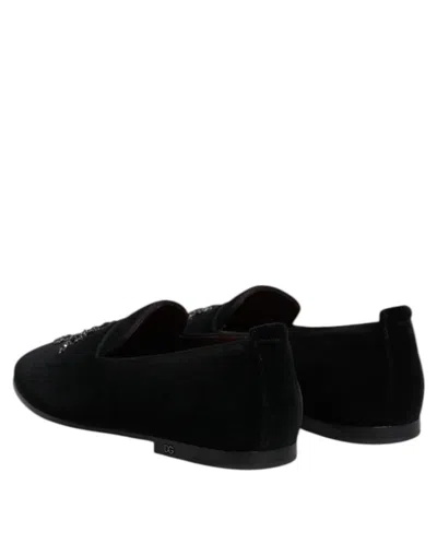 Dolce & Gabbana Black Suede Cross Slip On Loafers Dress Men's Shoes In Black