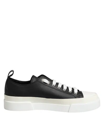 Pre-owned Dolce & Gabbana Black White Leather Low Top Sneakers Women's Shoes () In Multi