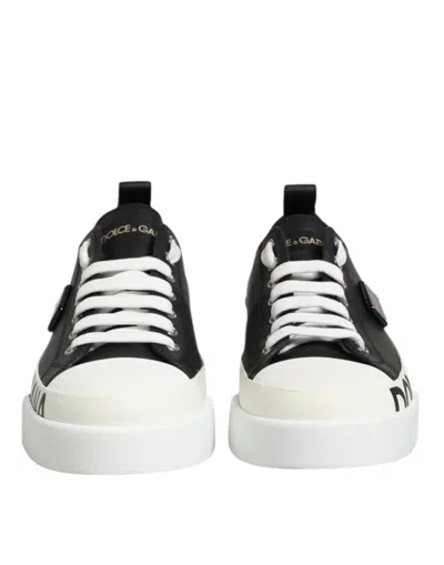 Pre-owned Dolce & Gabbana Black White Leather Low Top Sneakers Women's Shoes () In Multi