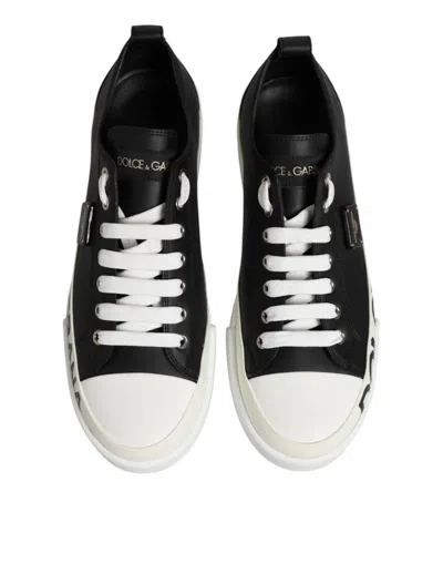 Pre-owned Dolce & Gabbana Black White Leather Low Top Sneakers Women's Shoes () In Multi