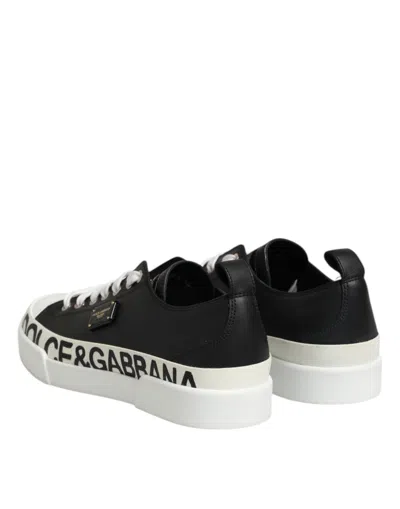 Pre-owned Dolce & Gabbana Black White Leather Low Top Sneakers Women's Shoes () In Multi