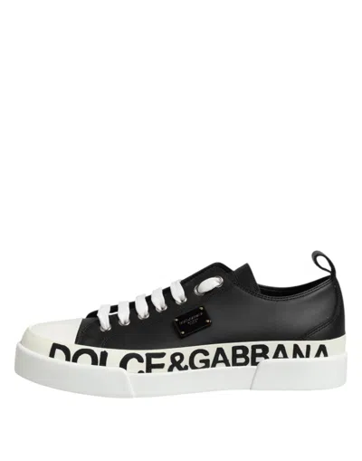 Pre-owned Dolce & Gabbana Black White Leather Low Top Sneakers Women's Shoes () In Multi