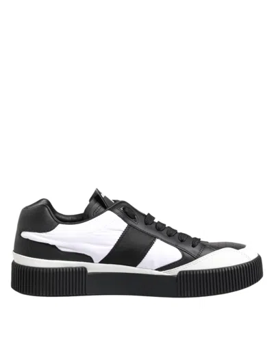Pre-owned Dolce & Gabbana Black White Leather Miami Low Top Sneakers Men's Shoes () In Multi