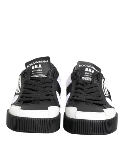 Pre-owned Dolce & Gabbana Black White Leather Miami Low Top Sneakers Men's Shoes () In Multi