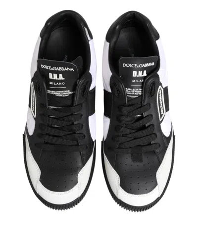 Pre-owned Dolce & Gabbana Black White Leather Miami Low Top Sneakers Men's Shoes () In Multi