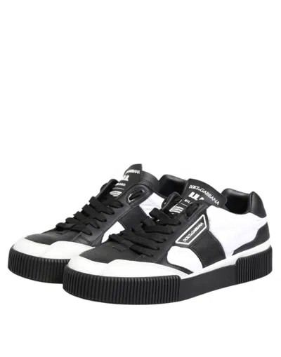 Pre-owned Dolce & Gabbana Black White Leather Miami Low Top Sneakers Men's Shoes () In Multi