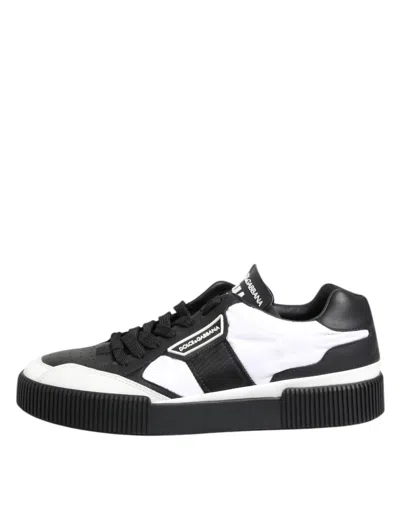 Pre-owned Dolce & Gabbana Black White Leather Miami Low Top Sneakers Men's Shoes () In Multi