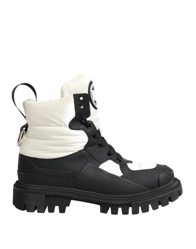 Pre-owned Dolce & Gabbana Black White Padded Lace Up Short Boots Women's Shoes () In Multi