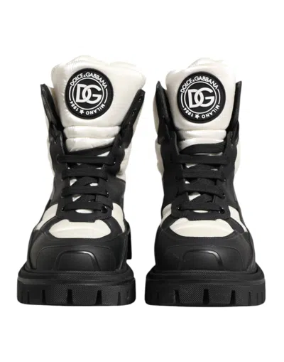Pre-owned Dolce & Gabbana Black White Padded Lace Up Short Boots Women's Shoes () In Multi