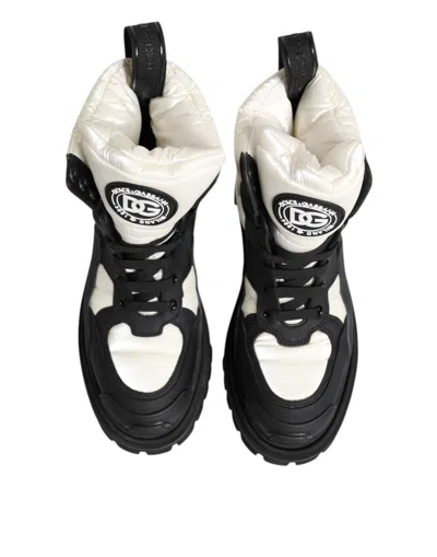 Pre-owned Dolce & Gabbana Black White Padded Lace Up Short Boots Women's Shoes () In Multi