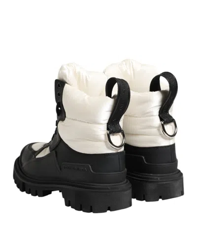Pre-owned Dolce & Gabbana Black White Padded Lace Up Short Boots Women's Shoes () In Multi