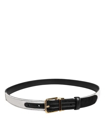 Dolce & Gabbana Black White Patchwork Gold Metal Buckle Belt In Black