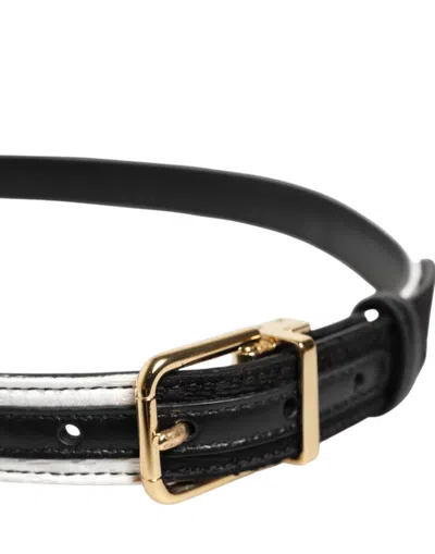 Dolce & Gabbana Black White Patchwork Gold Metal Buckle Belt In Black