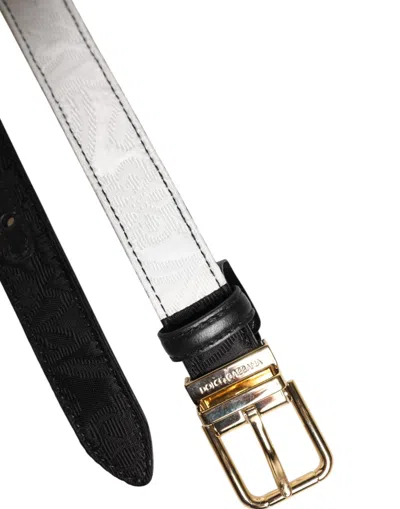 Dolce & Gabbana Black White Patchwork Gold Metal Buckle Belt In Black