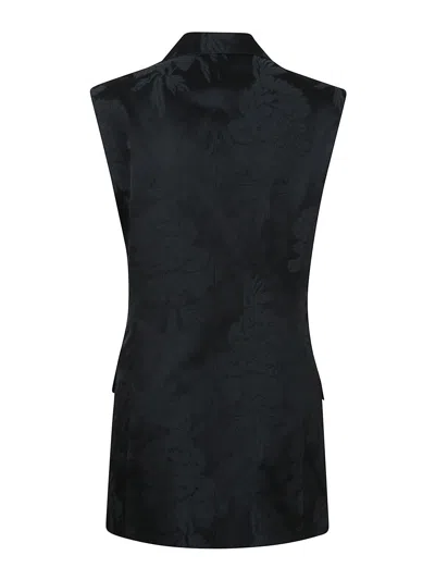 Dries Van Noten Floral Patterned Sleeveless Jacket With Tailored Silhouette In Black