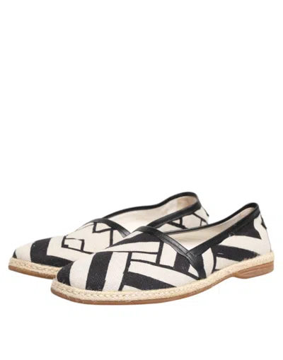 Pre-owned Dolce & Gabbana Black White Stripes Flat Espadrille Men's Shoes () In Multi