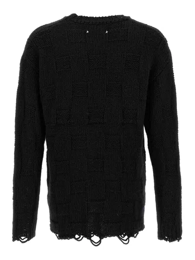 Golden Goose Journey Distressed Checkerboard Wool Sweater In Black