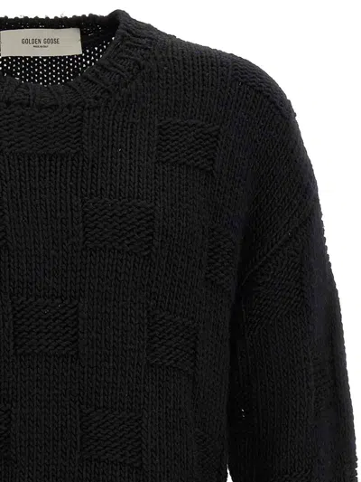 Golden Goose Journey Distressed Checkerboard Wool Sweater In Black