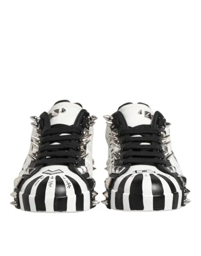 Pre-owned Dolce & Gabbana Black White Studded Low Top Sneakers Men's Shoes () In Multi
