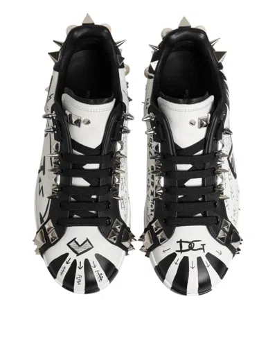 Pre-owned Dolce & Gabbana Black White Studded Low Top Sneakers Men's Shoes () In Multi