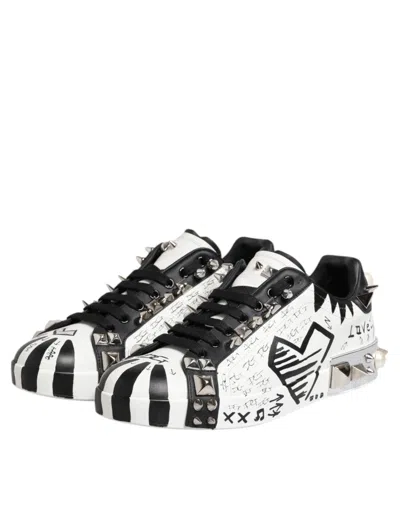 Pre-owned Dolce & Gabbana Black White Studded Low Top Sneakers Men's Shoes () In Multi