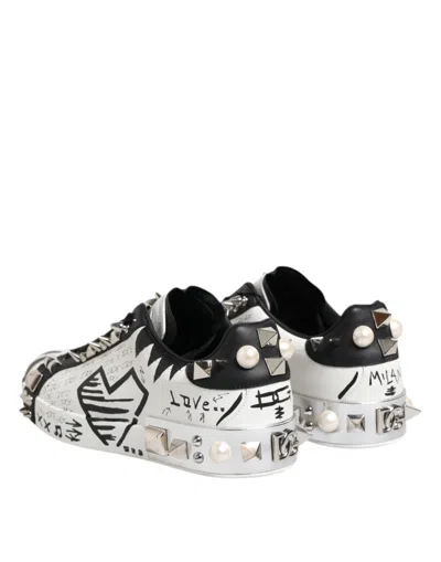 Pre-owned Dolce & Gabbana Black White Studded Low Top Sneakers Men's Shoes () In Multi