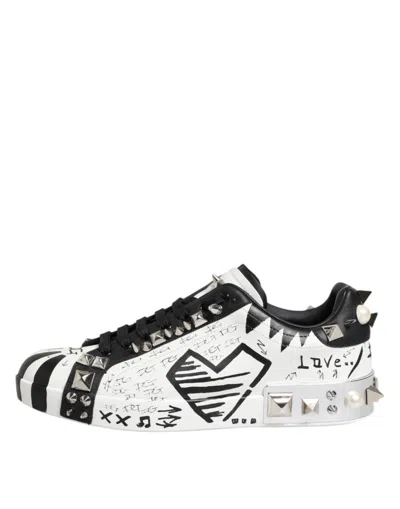 Pre-owned Dolce & Gabbana Black White Studded Low Top Sneakers Men's Shoes () In Multi