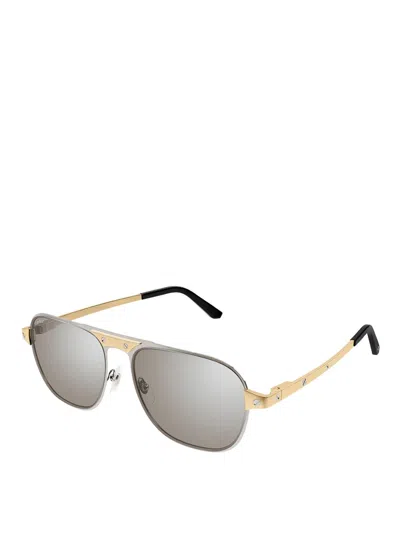 Cartier Santos Brushed Pilot Frame Sunglasses In Multi