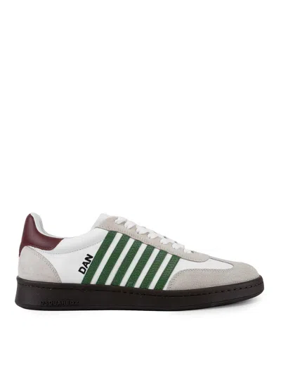 Dsquared2 White Leather Sneakers With Side Stripe Detailing In Animal Print