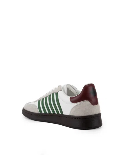 Dsquared2 White Leather Sneakers With Side Stripe Detailing In Animal Print